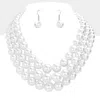 Fashnzfab Triple Strand Pearl Chunky Necklace In Metallic