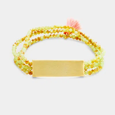 Fashnzfab Triple Strand Rectangle Accented Tassel Stretch Bracelet Gold, Green, Pink