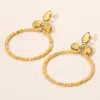 Fashnzfab Triple Teardrop Accented Faceted Beaded Open Circle Dangle Earrings - Mustard In Yellow