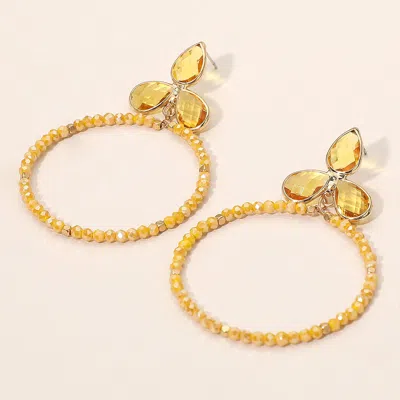 Fashnzfab Triple Teardrop Accented Faceted Beaded Open Circle Dangle Earrings - Mustard In Yellow
