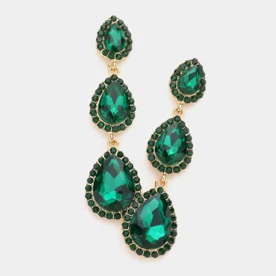 Fashnzfab Triple Teardrop Stone Drop Down Evening Earrings - Green In Gold