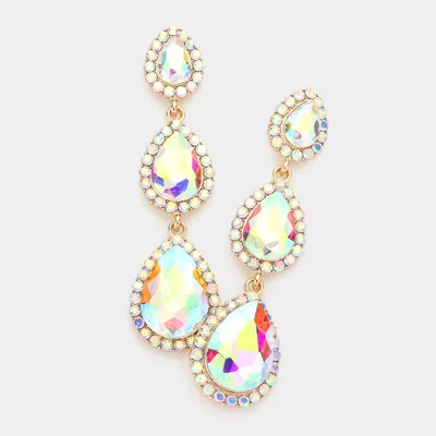 Fashnzfab Triple Teardrop Stone Drop Down Evening Earrings In Multi
