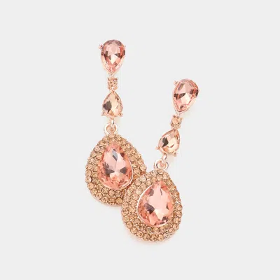 Fashnzfab Triple Teardrop Stone Link Dangle Evening Earrings In Pink