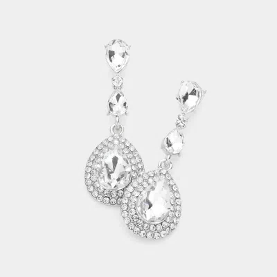 Fashnzfab Triple Teardrop Stone Link Dangle Evening Earrings In Silver