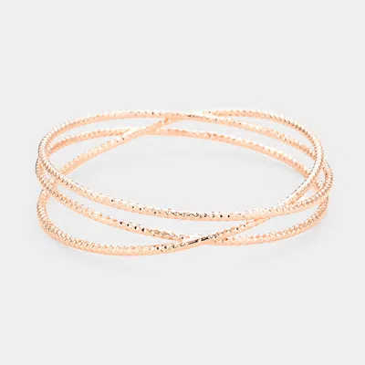 Fashnzfab Triple Textured Metal Bangle Bracelet Rose Gold