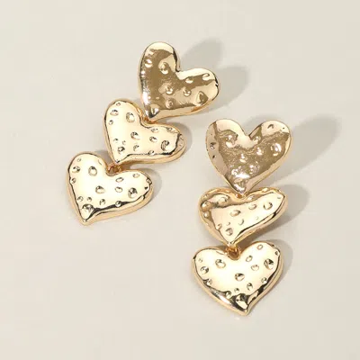 Fashnzfab Triple Textured Metal Herat Link Drop Earrings In Gold