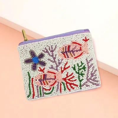 Fashnzfab Tropical Fish Starfish Coral Seed Beaded Mini Pouch Bag In Multi