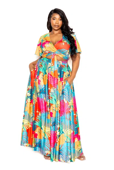 Fashnzfab Tropical Floral Maxi Skirt & Top Set In Multi