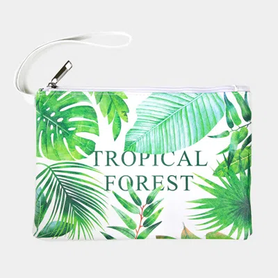Fashnzfab Tropical Forest Leaf Print Pouch Bag In Green