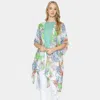 Fashnzfab Tropical Leaf Flower Printed Cover Up Kimono Poncho In Green