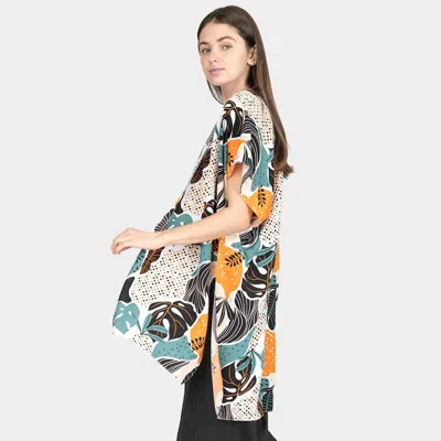 Fashnzfab Tropical Leaf Patterned Cover Up Kimono Poncho In Multi