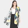 Fashnzfab Tropical Leaf Patterned Cover Up Kimono Poncho In Yellow