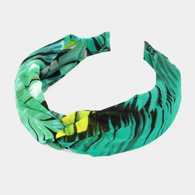 Fashnzfab Tropical Leaf Patterned Twisted Headband In Green