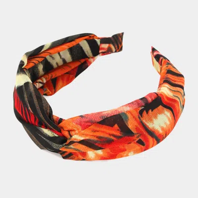 Fashnzfab Tropical Leaf Patterned Twisted Headband In Orange