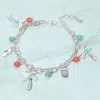 Fashnzfab Tropical Palm Tree Flip Flop Pineapple Beads Charm Bracelet Antique Silver, Multi In Multi