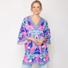 Fashnzfab Tropical Print Cover Up Poncho In Green