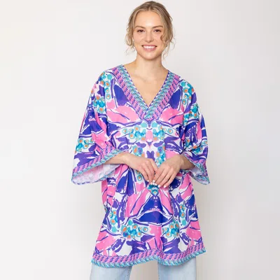 Fashnzfab Tropical Print Cover Up Poncho In Green