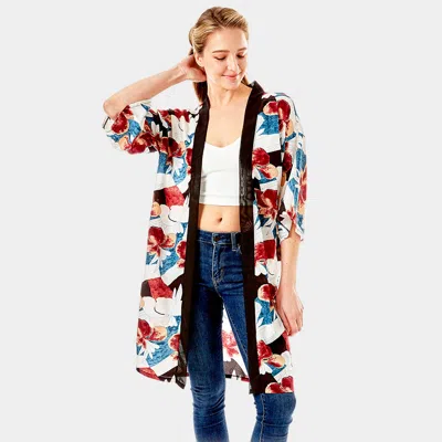 Fashnzfab Tropical Printed Half Sleeves Cover Up Kimono Poncho In Blue