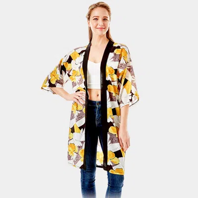 Fashnzfab Tropical Printed Half Sleeves Cover Up Kimono Poncho In Multi