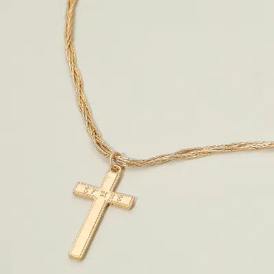 Fashnzfab Trust Engraved Cross Pendant Twisted Multi Metal Chain Necklace In Gold