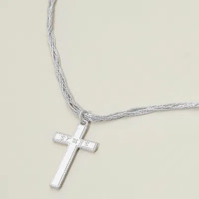 Fashnzfab Trust Engraved Cross Pendant Twisted Multi Metal Chain Necklace In Silver