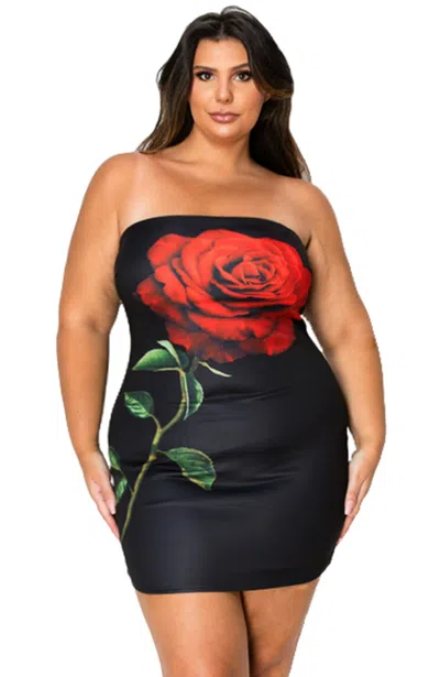 Fashnzfab Tube Bodycon Mini Dress With Floral Print Front In Black