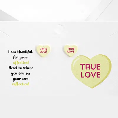 Fashnzfab Ture Love Message Heart Stud Earrings In Green