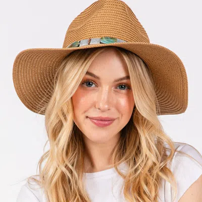 Fashnzfab Turquoise Beads Band Straw Sun Hat In Brown