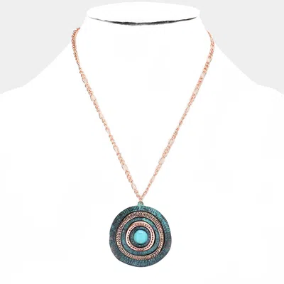 Fashnzfab Turquoise Centered Irregular Metal Round Pendant Necklace In Multi