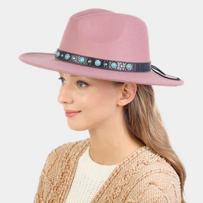 Fashnzfab Turquoise Cowboy Trim Felt Panama Hat In Pink