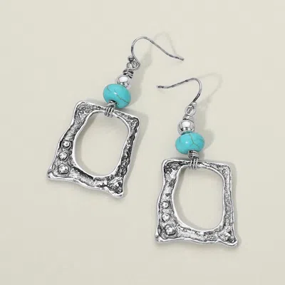 Fashnzfab Turquoise Stone Accent Textured Geometric Drop Earrings In Multi