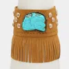 Fashnzfab Turquoise Stone Accented Suede Fringe Bracelet In Multi