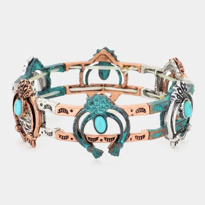Fashnzfab Turquoise Tribal Metal Double Horn Stretch Bracelet Multi, Turquoise
