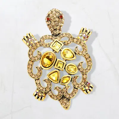 Fashnzfab Turtle Crystal Rhinestone Brooch Pendant In Gold