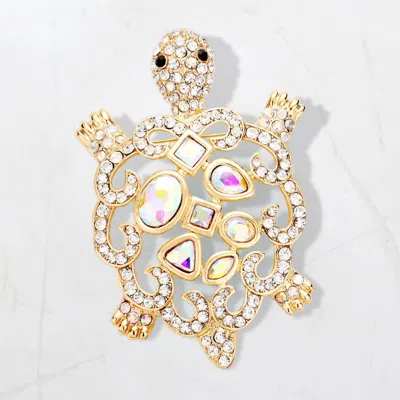 Fashnzfab Turtle Crystal Rhinestone Brooch Pendant In Gold