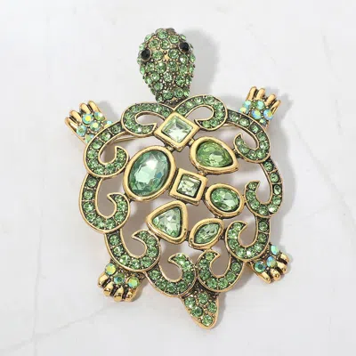 Fashnzfab Turtle Crystal Rhinestone Brooch Pendant In Green