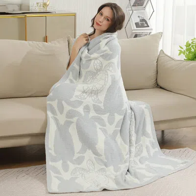 Fashnzfab Turtle Theme Reversible Throw Blanket In Gray