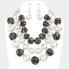 Fashnzfab Tweed Fabric Ball Pearl Triple Layered Bib Necklace In Multi