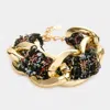 Fashnzfab Tweed Fabric Metal Chain Link Bracelet Black In Black