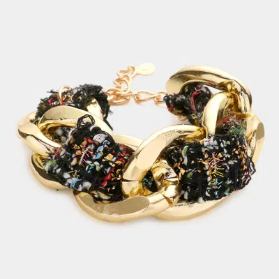 Fashnzfab Tweed Fabric Metal Chain Link Bracelet Black