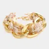 Fashnzfab Tweed Fabric Metal Chain Link Bracelet Ivory In Gold