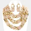 Fashnzfab Tweed Fabric Metal Chain Link Triple Layered Bib Necklace In Multi