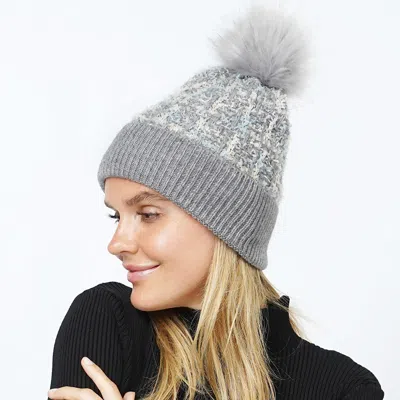 Fashnzfab Tweed Look Pom Pom Knit Beanie Hat In Gray
