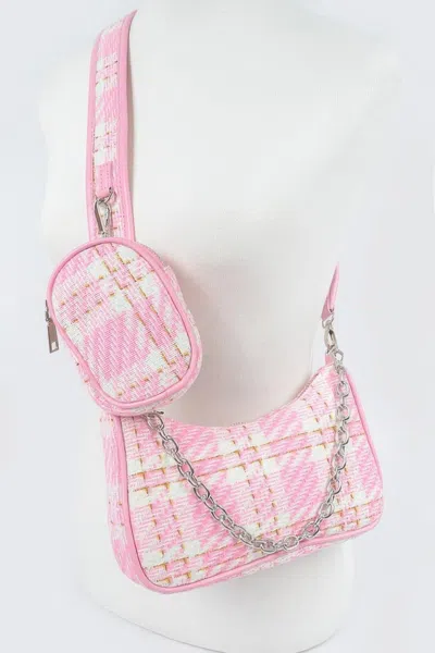 Fashnzfab Tweed Plaid Shoulder Bag W/airpod Purse In Pink