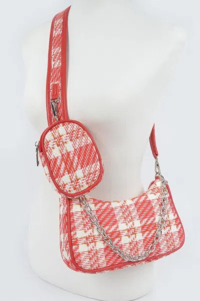 Fashnzfab Tweed Plaid Shoulder Bag W/airpod Purse In Red