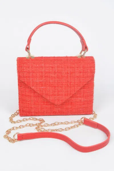 Fashnzfab Tweed Top Handle Bag In Orange