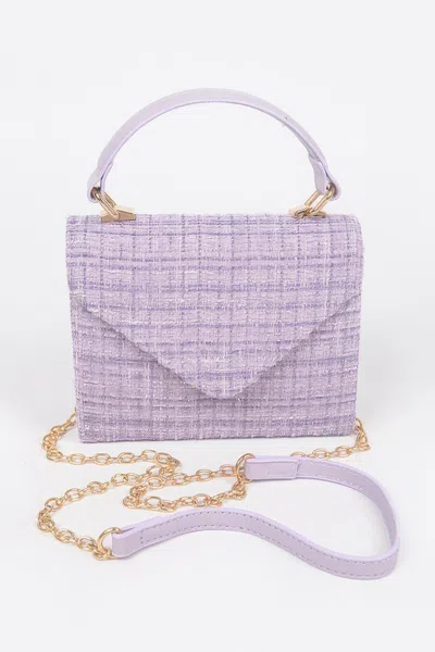 Fashnzfab Tweed Top Handle Bag In Purple
