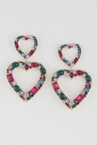Fashnzfab Twin Crystal Heart Earrings In Multi