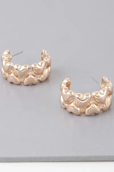 Fashnzfab Twin Hearts Hoop Earrings In Gold