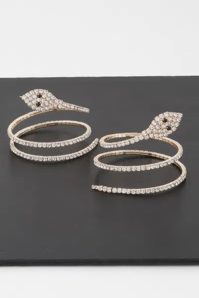 Fashnzfab Twin Rhinestone Snake Earrings In Multi